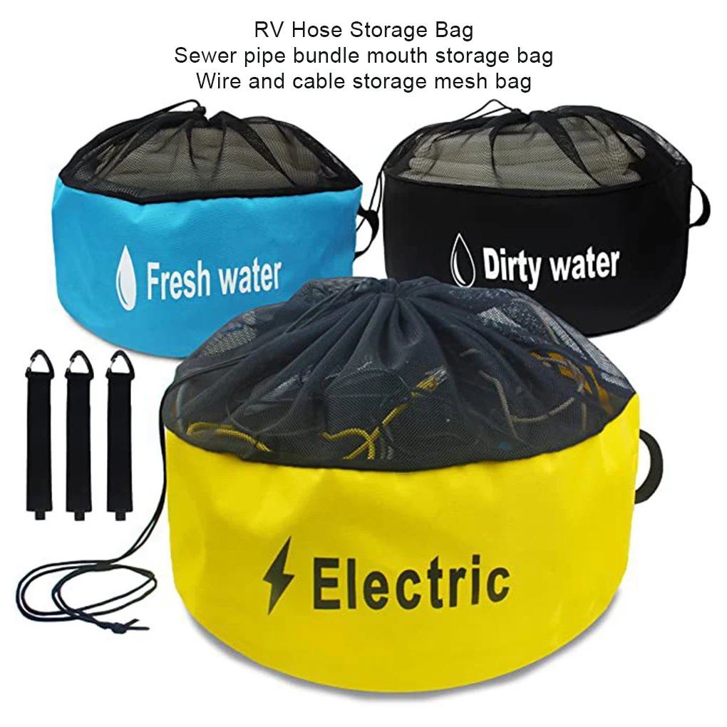 RVs Caravans Motorhome Hose Fuel Storage Bag Indoor Drawstring Pouch Camping Hiking Cargo Folding Organizer Blue