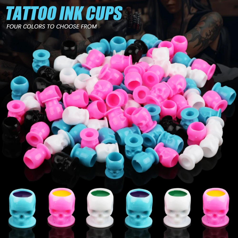 100/50 Pcs Disposable Tattoo Ink Cups With Base  Pigment Holder Tattoo Caps for Permanent Makeup Tattoo Supplies