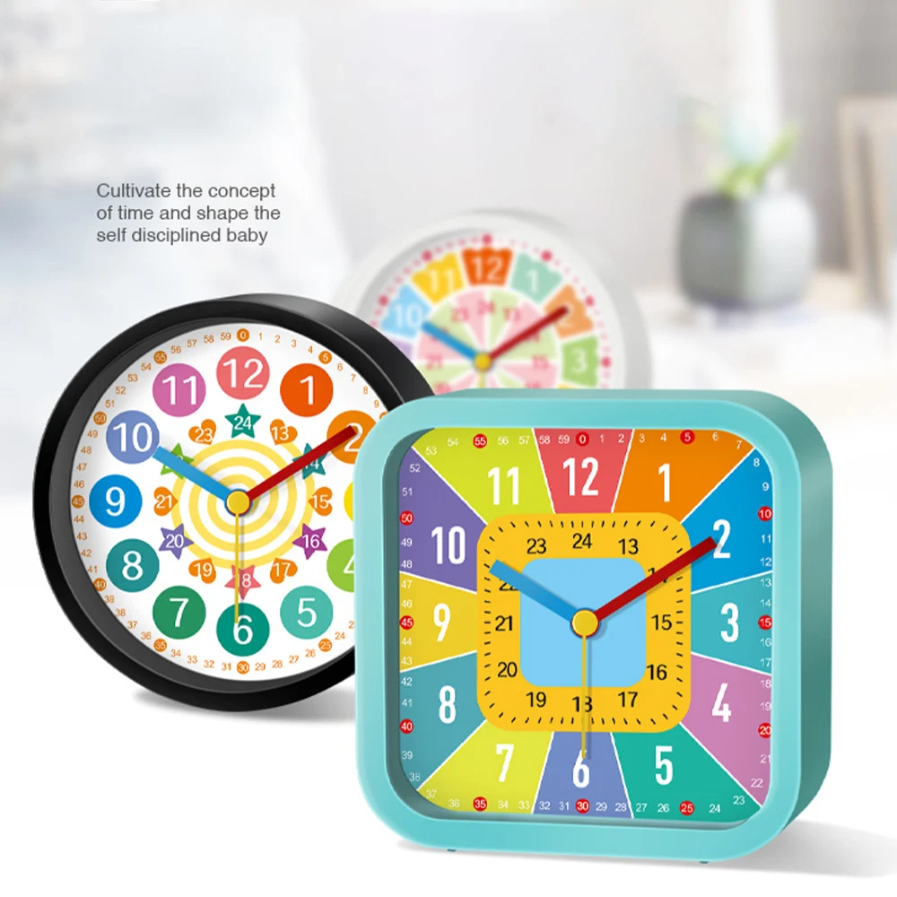 1PC Cartoon Desktop Alarm Clock Vibrant Color-blocked Numeral Wake-up Tool for Kid Bedrooms Desktop Timekeeping Battery Operated