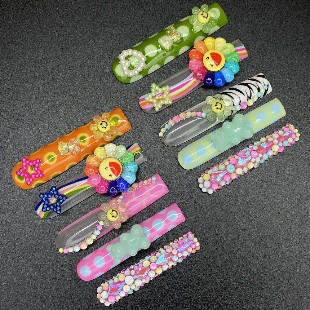 Extra Long Trapezoid Rectangle Handmade Artificial Nails Sets 10PCS 55MM Gorgeous Covered Decoration Acrylic Nails Press On