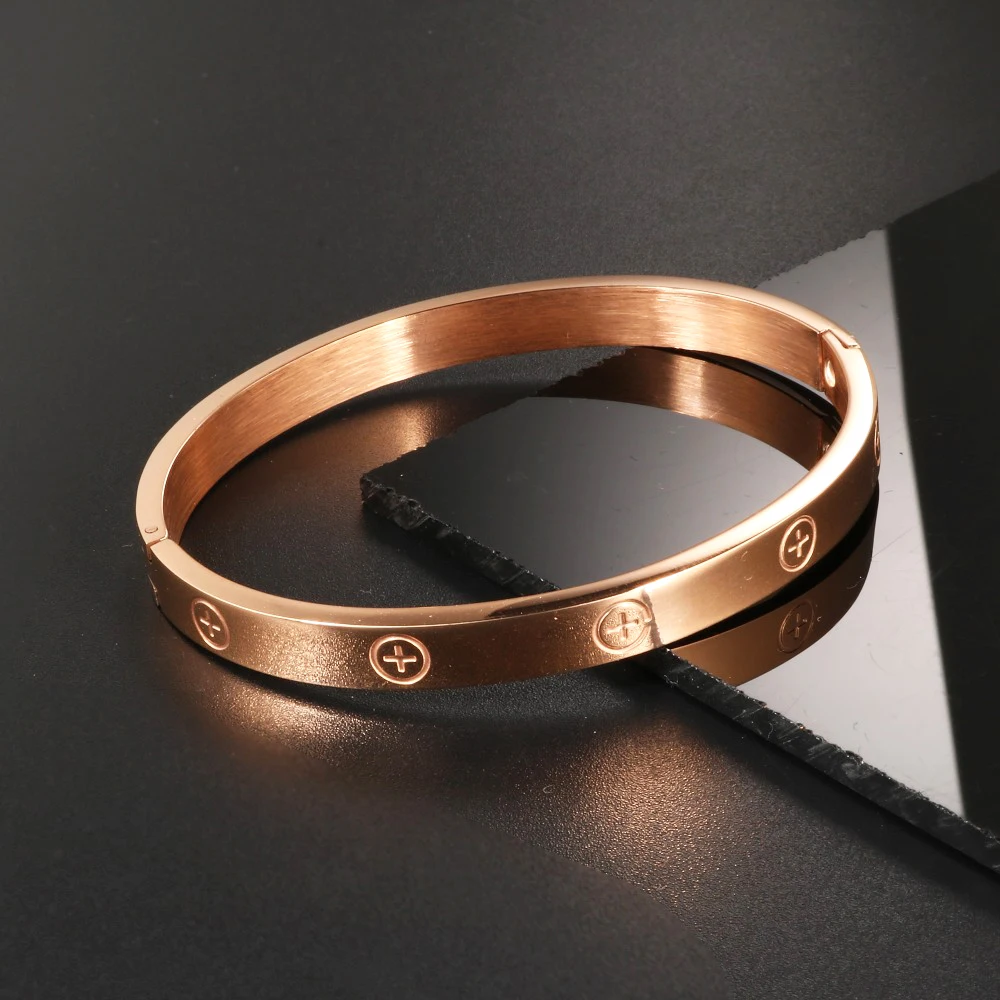 GD New Design Women Men Couple Jewelry 18K Rose Gold Bracelet Titanium Stainless Steel Gold Plated Cross Bracelets Bangles