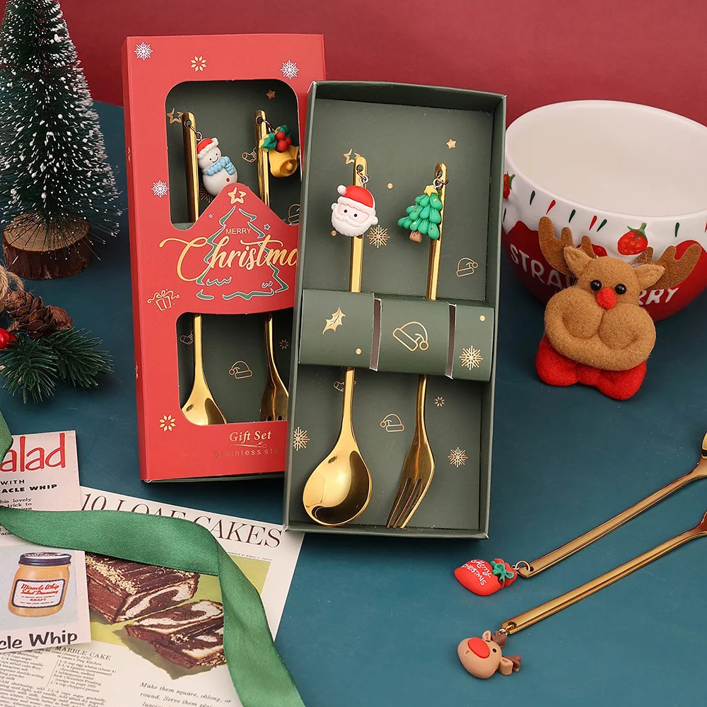 

Рождественский набор ложек, набор вилок с гладкими краями и украшениями, набор столовых приборов для вечеринки, рождественская посуда из нержавеющей стали с героями мультфильмов