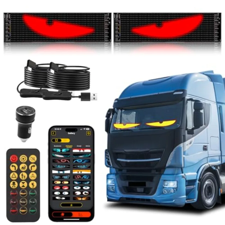 2PCS Devil Eyes Lights for Cars Programmable LED Display for Car Wdow in in Fleible LED Sign Dynamic Personalized Big Eye Light