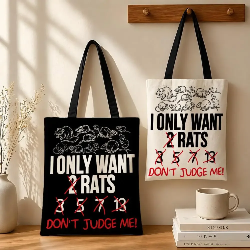 Cartoon Animal Rat Print Storage Bags Canvas tote bags reusable shopping bags perfect for work daily commutes