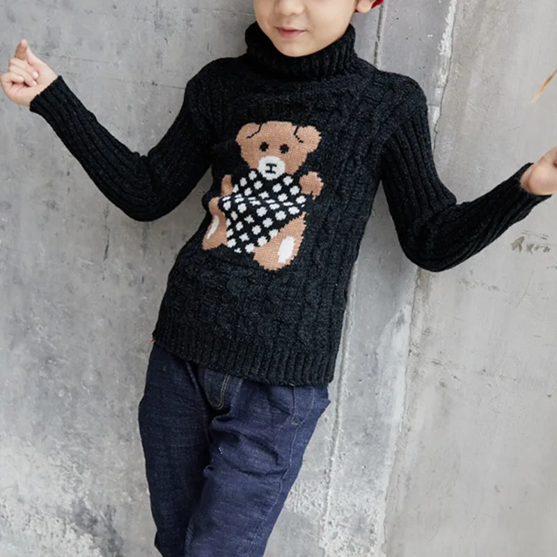 1-8 Years Warm Cute Winter Boys Girls Sweater Cartoon Bear Knitted Bottoming Turtleneck Children Birthday Present Sweater