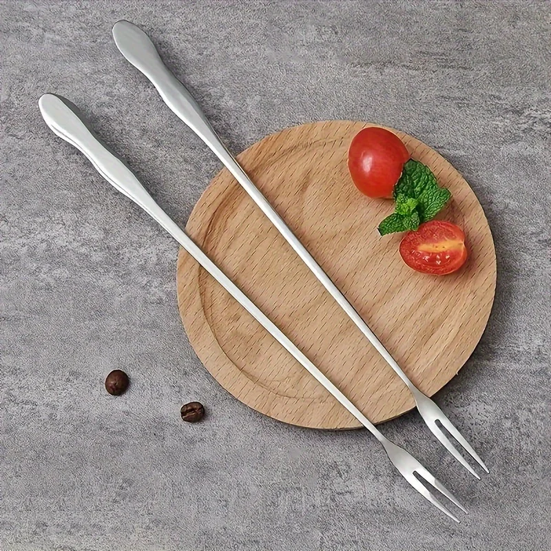 2 tenedores para encurtidos de acero inoxidable, tenedores para aceitunas, pinzas para encurtidos de mango largo, tenedor para frutas, utensilio de cocina, suministros de cocina