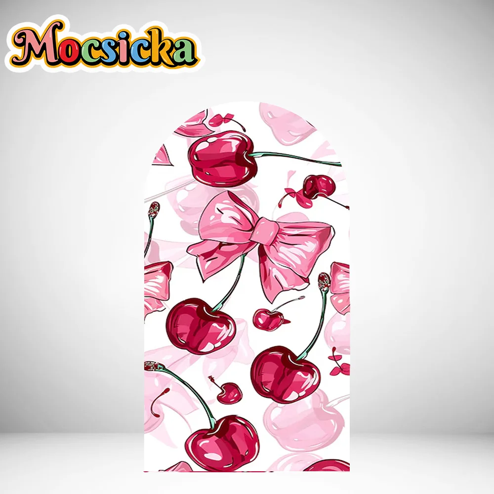 Mocsicka cubierta de arco de 2 caras cinta de lazo rosa decoración de cereza telón de fondo arco de Baby Shower pared niño fiesta de cumpleaños foto Banner
