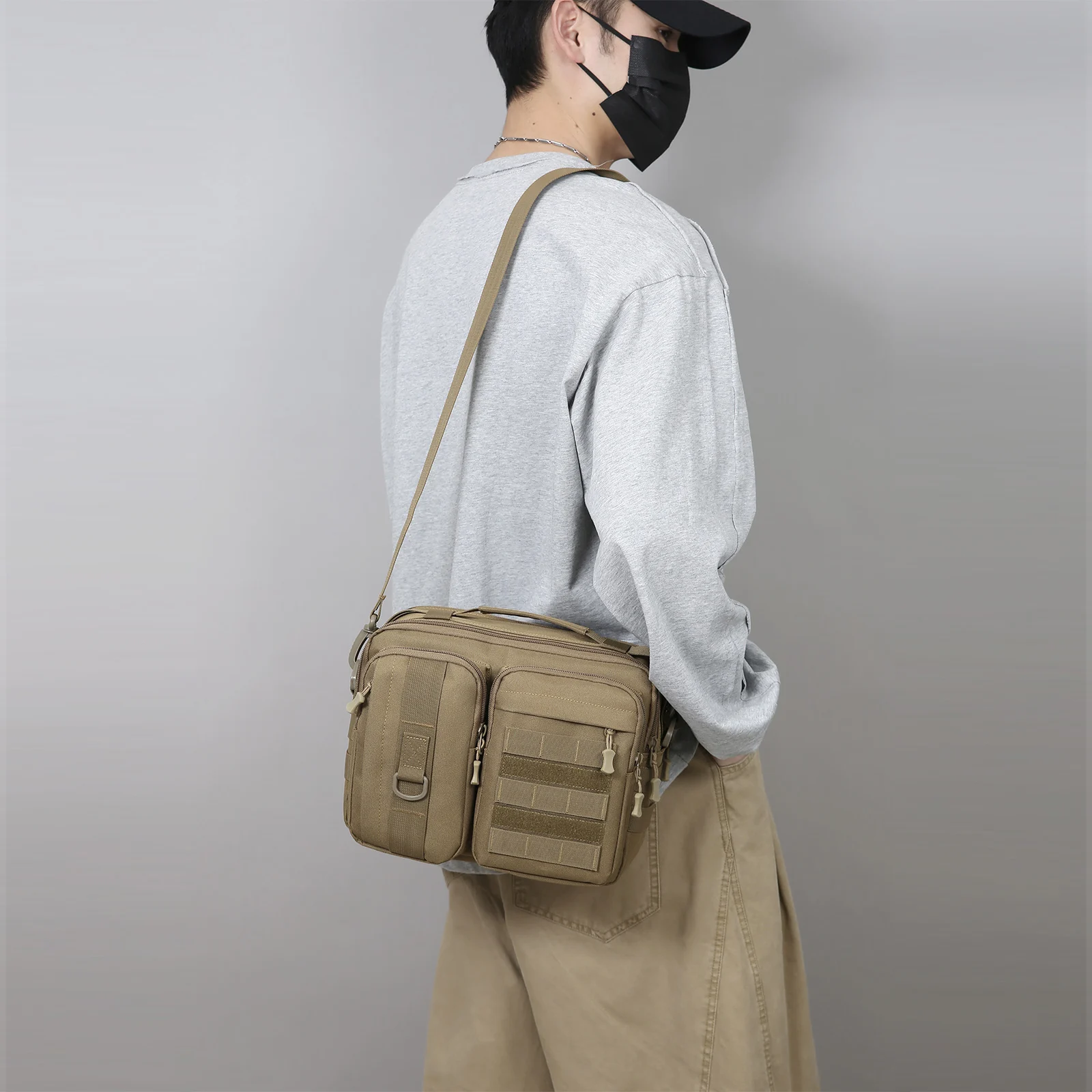 

Thick Nylon Modular Crossbody Sling Shoulder Bag for Men with 7 Pocket Fit 7.9in Tablet for Fishing Hiking Camping Outing Travel