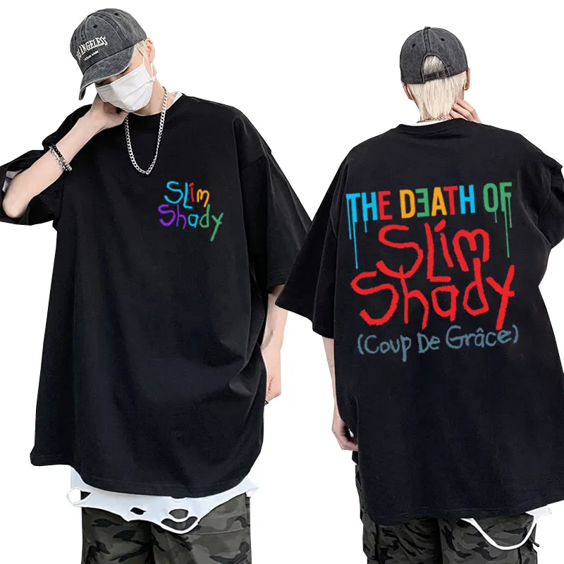 

Rapper Eminem The Death of Slim Shady Graphic T Shirts Men Women's Oversized Hip Hop T-shirt Y2k Clothes Cotton Short Sleeve