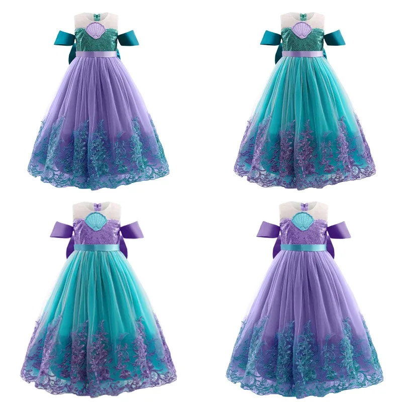 

2024 Costumes for Girls Cosplay Princess Belle Mermaid Rapunzel Jasmine Clothes Princess Dress for Girl Cinderella Elsa Dress Up