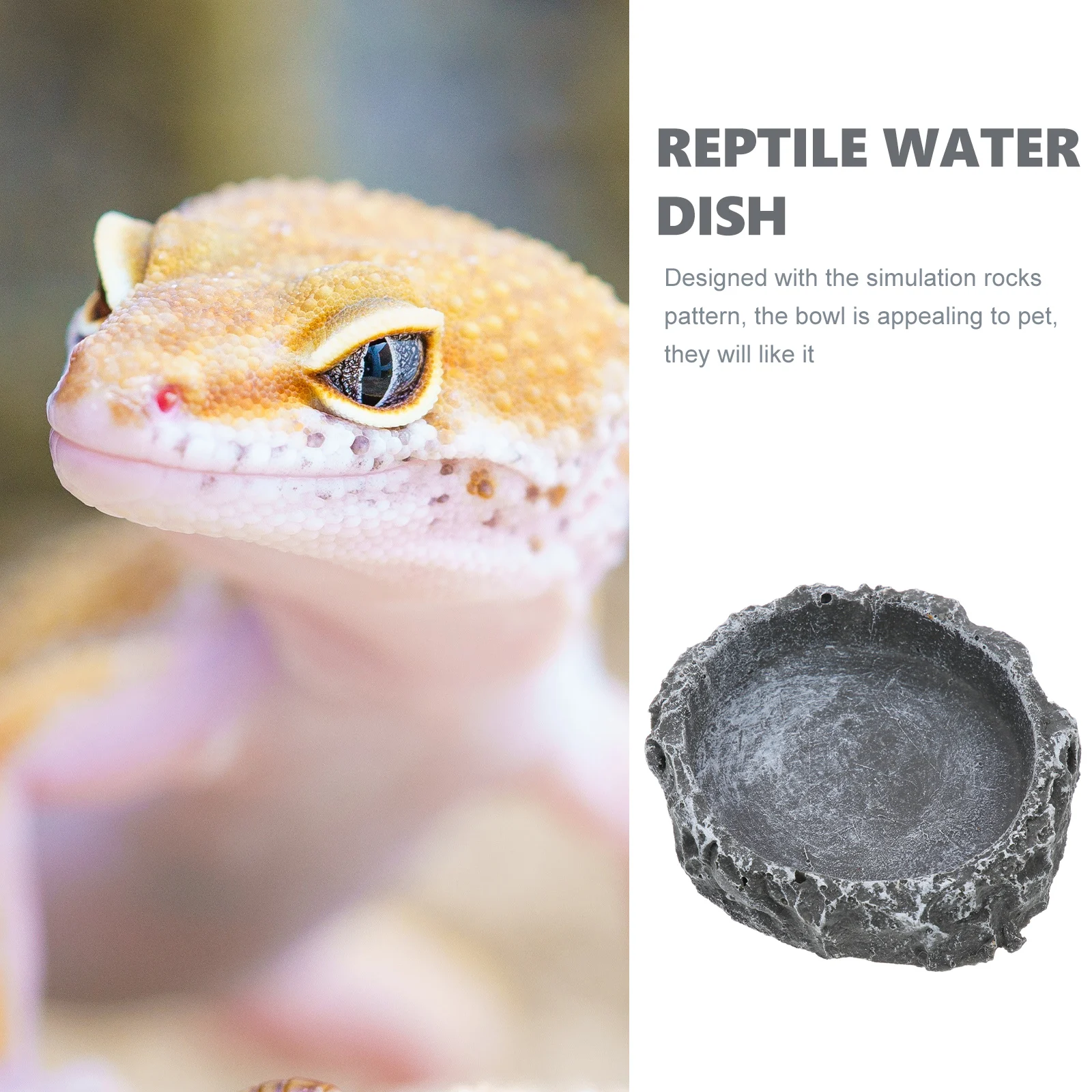 

Reptile Water Dish Resin Feeder Rock Pattern Simulation Tortoise Food Container Lifelike Decor Cage Accessories