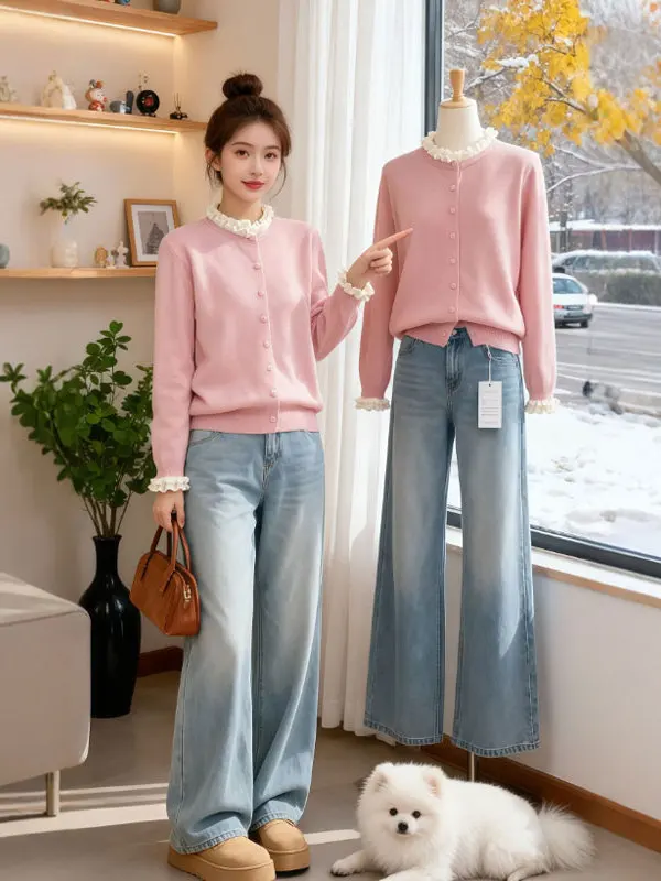 

Korean Sweet Soft Sle Long Sve round Ne Sweater Design Sensation Slimming Top Spring 26 Gentle Wind Knitwear