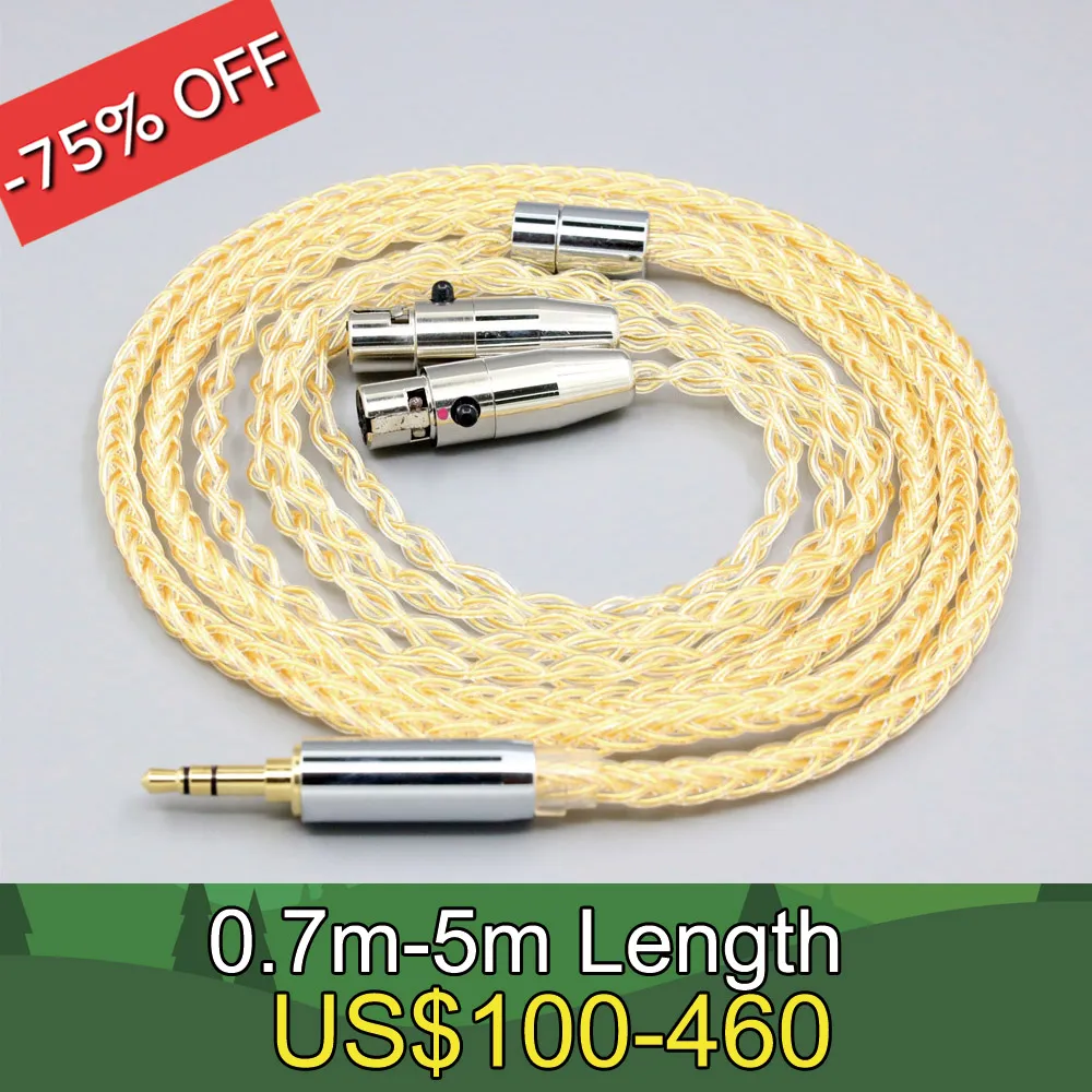 8 Core 99% 7n Pure Silver 24k Gold Plated Earphone Cable For Audeze LCD-24 Open Back Planar Magnetic headphone LN008436