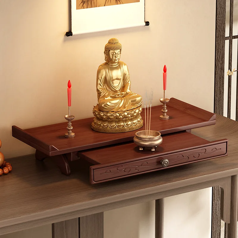 

Stable Buddha niche wall-mounted God of Wealth shrine non-solid wood Bodhisattva offering base incense burner storage shelf