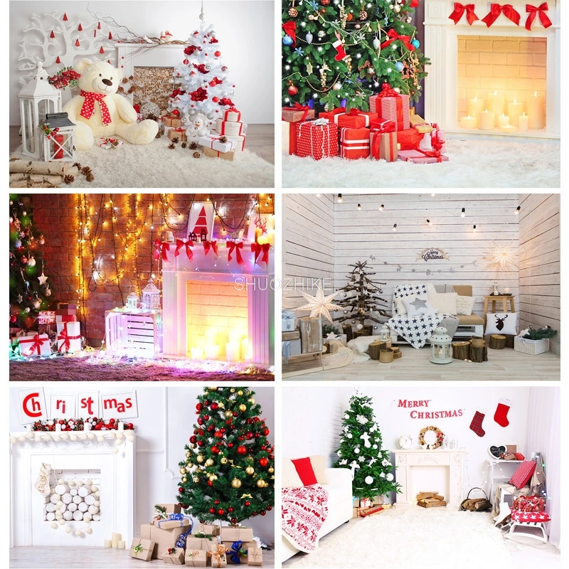 

Christmas Indoor Theme Photography Background Christmas tree Fireplace Children For Photo Backdrops YXSD-01