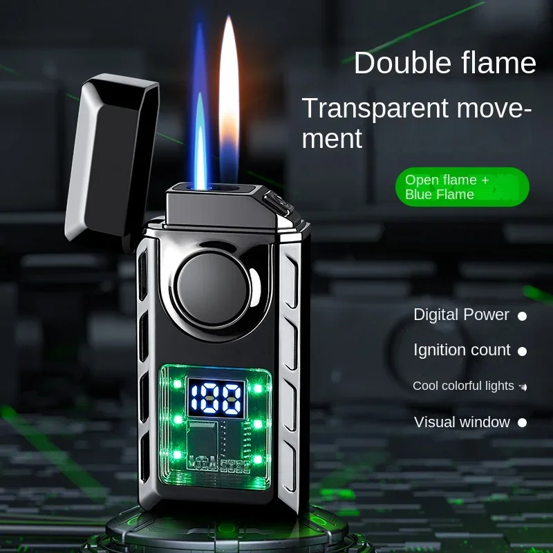 Rechargeable Piezo Pulse Windproof Cigar Cigarette Lighter Jet Butane Torch Gas Two Types Flames Lighters Smoking Accessory