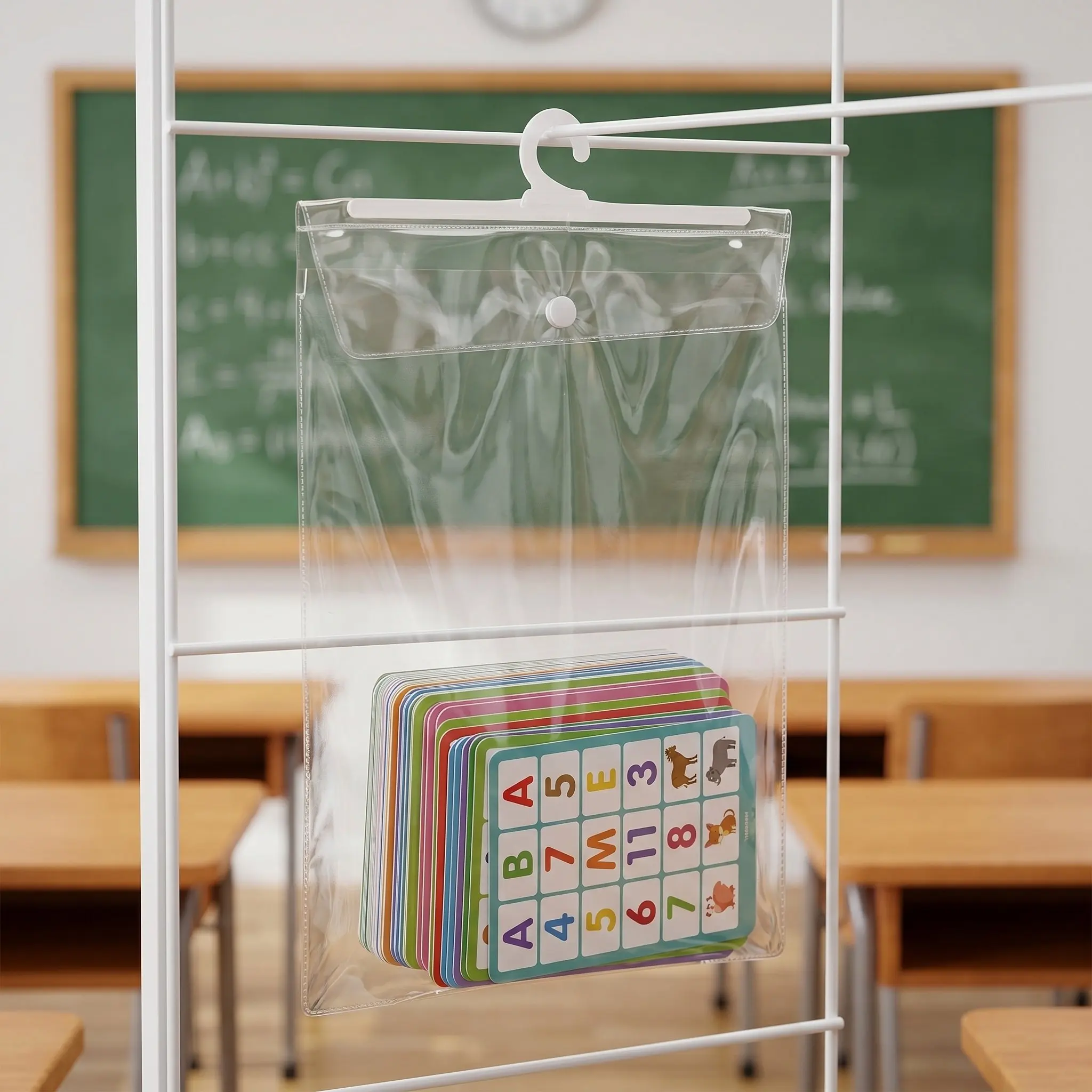 12Pcs Hanging Organizer Bags Clear Plastic Pouches Hooks Classroom Library Pharmacy Storage Dustproof Waterproof Book Headphone