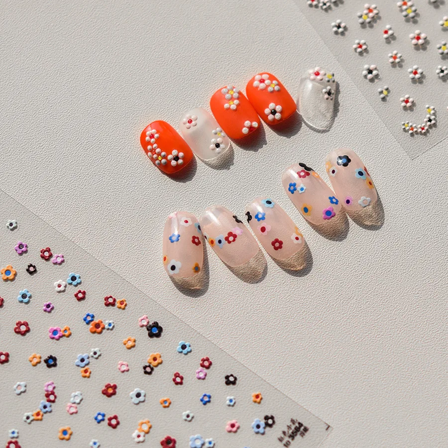 ملصقات أظافر بسيطة ، زهور ملونة ، إكليل ، لؤلؤ ، حجر الراين ، فن الأظافر ، ذاتية اللصق ، ملصق ديكور ، 5 مجموعة #6