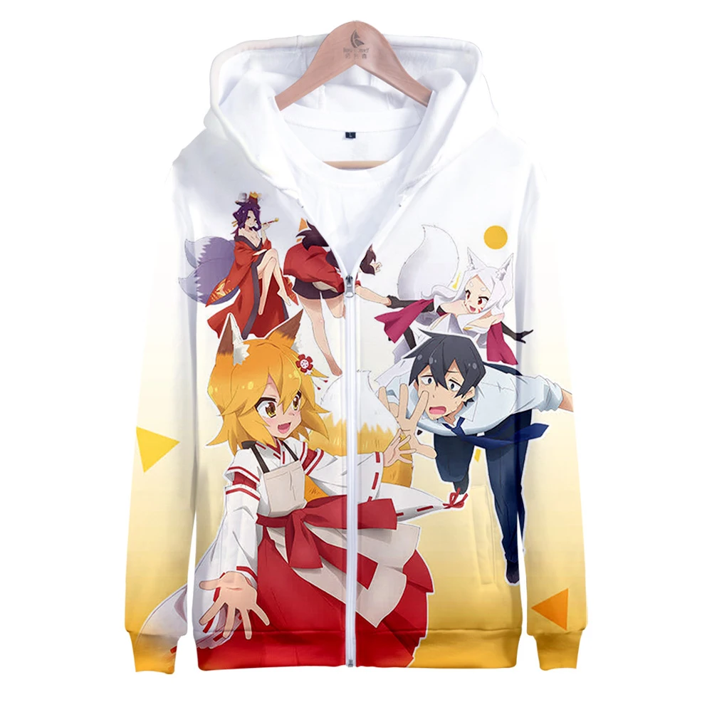 Anime The Helpful Fox Senko San Zipper Hoodies Unisex Fashion Zip Up Hooded Sweatshirt 3D Prints Streetwear Clothes