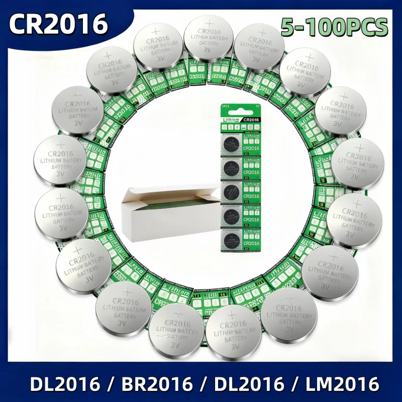 

5-100PCS CR2016 Lithium Coin Cell Battery For Watch Car Key Fob Remote Control Toys Electronics With Gifts Button Cell Battery