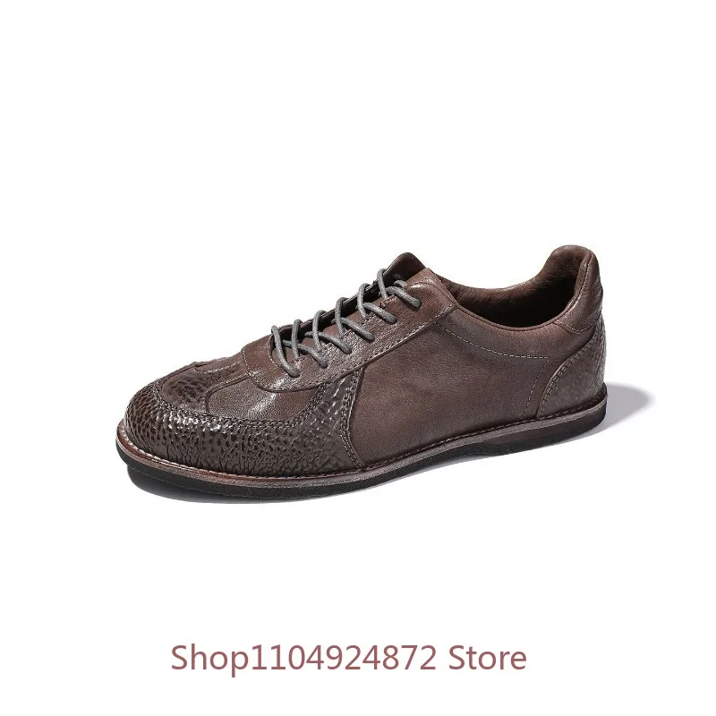 British Retro Style Genuine Leather Training Shoes Men's Lace Up Casual Leather Shoes Male Soft Soled Genuine Leather Oxfords