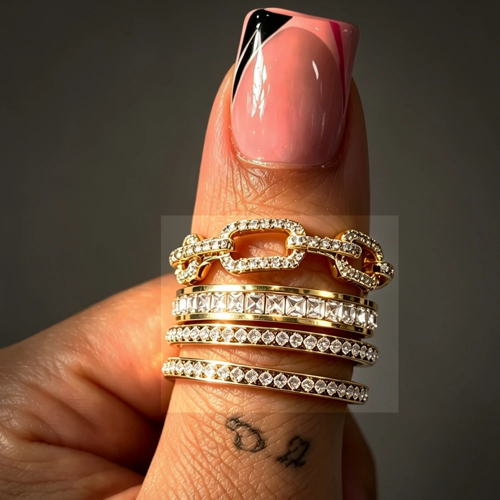 Yupsk 4pcs/Set Golden Stainless Steel Copper Stacking Rings for Women Fashion Trend Accessories Couple Jewelry Gift