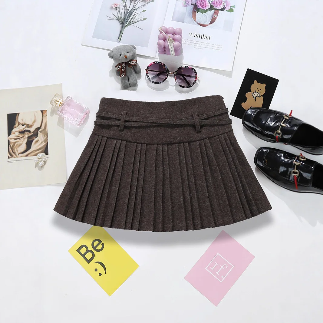 2026 Women's Solid Color Woolen Pleated Skirt Korean Style