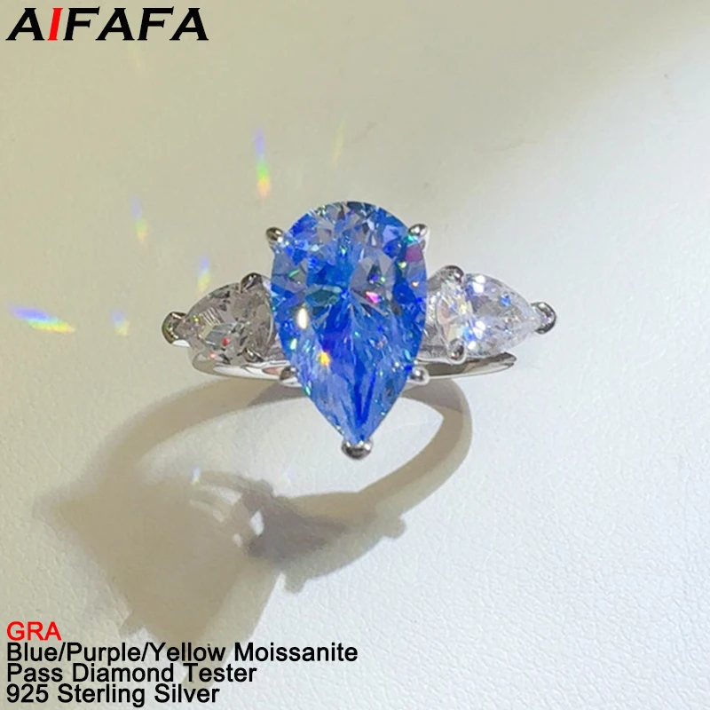 Luxury 1/2/3 Carat Purple Blue Yellow Moissanite Rings Water Drop s925 Silver Moissanita Lab Grown Diamond Fine Jewelry GRA