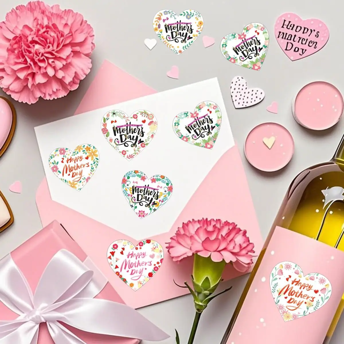 

Happy Mother's Day Stickers Floral Mothers Gift Tags Heart Presents Party Favor Sticker 1.5 Inch180 Pcs