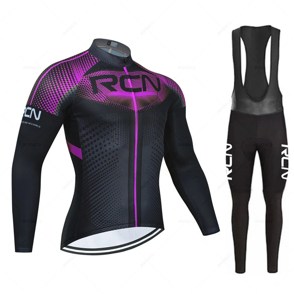 RCN Team New Men Spring Sport Cycling Jersey Autumn Mtb Bicycle Clothing Summer Long Sleeve Triathlon Mountain Bike Bib Pant Set