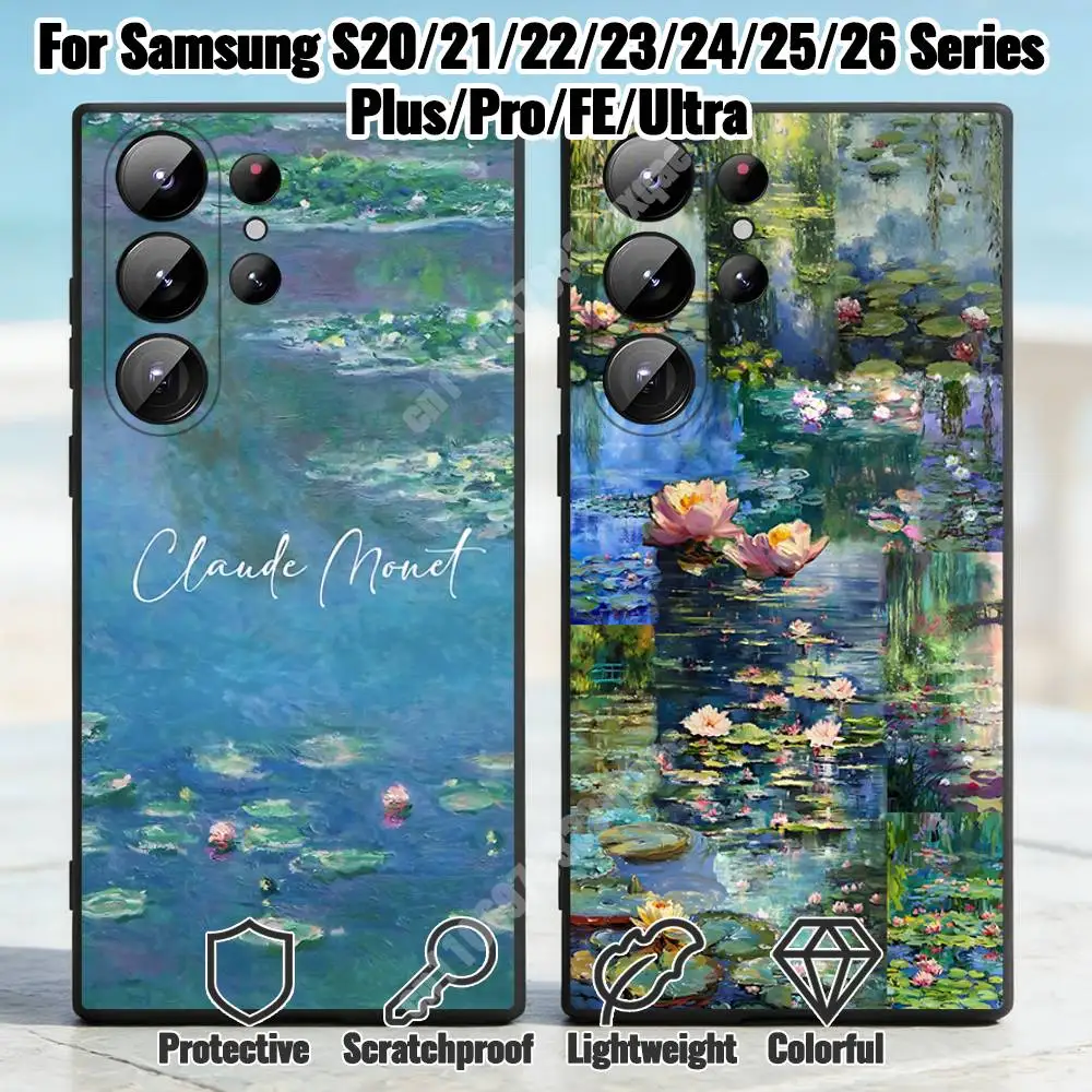 Claude Monet Style Art Phone Case for Samsung Galaxy S30 26 25 S24 23 22 S21 20 Ultra Plus FE Lite Shockproof Silicone Cover