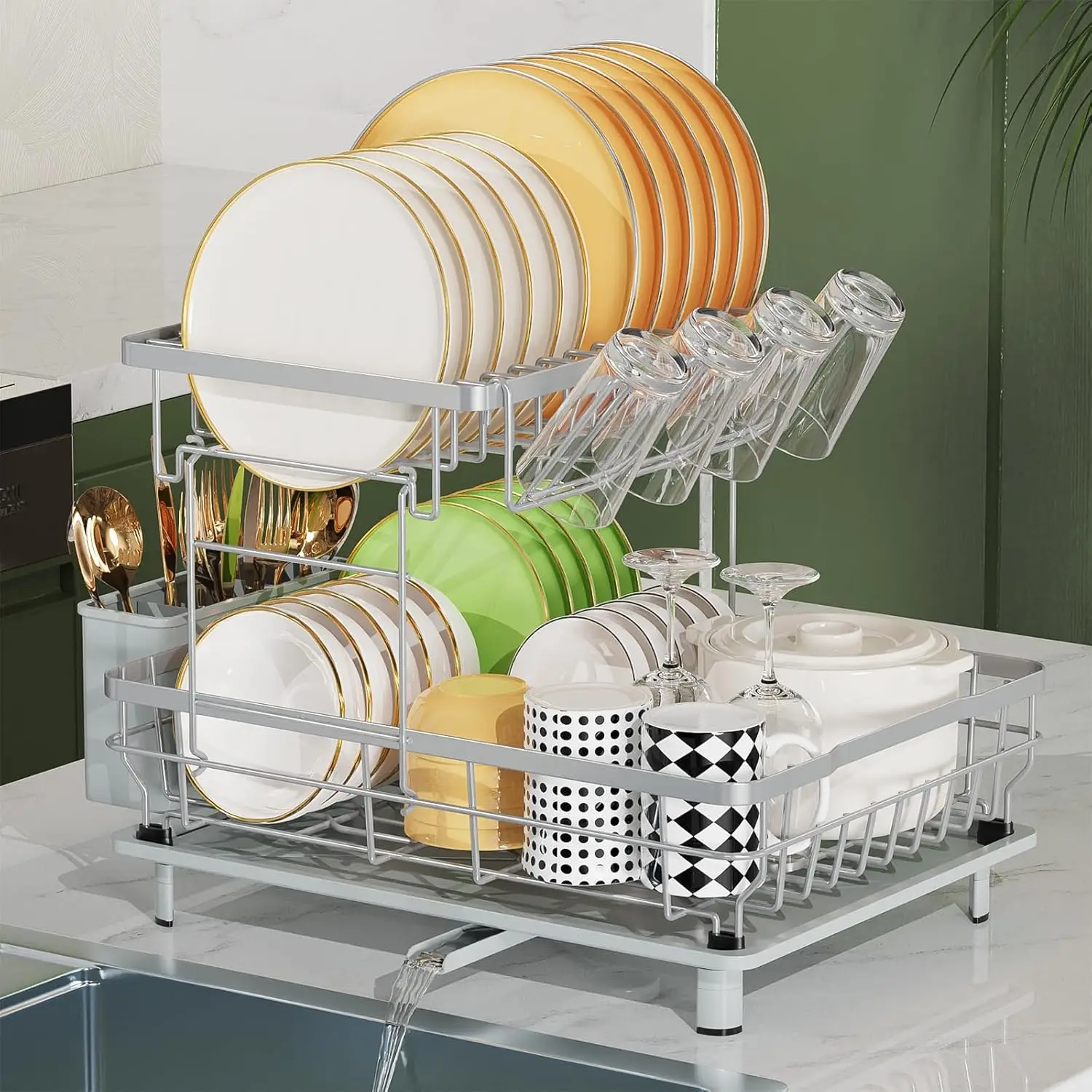 

Dish Drying Rack 2 Tier, Detachable Kitchen Dish Rack Dish Strainer Rack for Dishes, Knives, Spoons, Forks