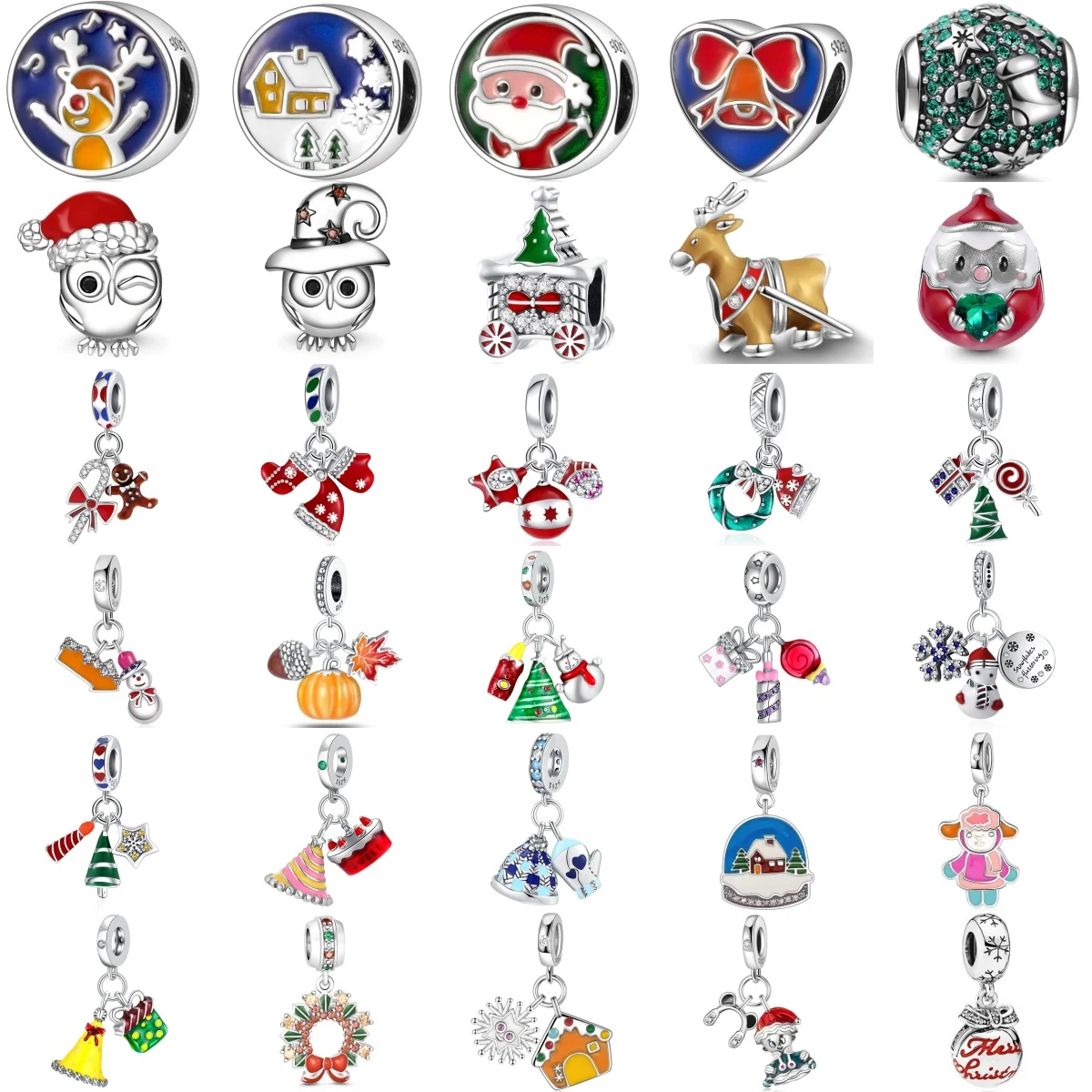 

2025 Autumn/Winter New S925 Silver Snowflake Christmas Tree Candy Snow Car Charm Pendant Original Bracelet Necklace Holiday Gift