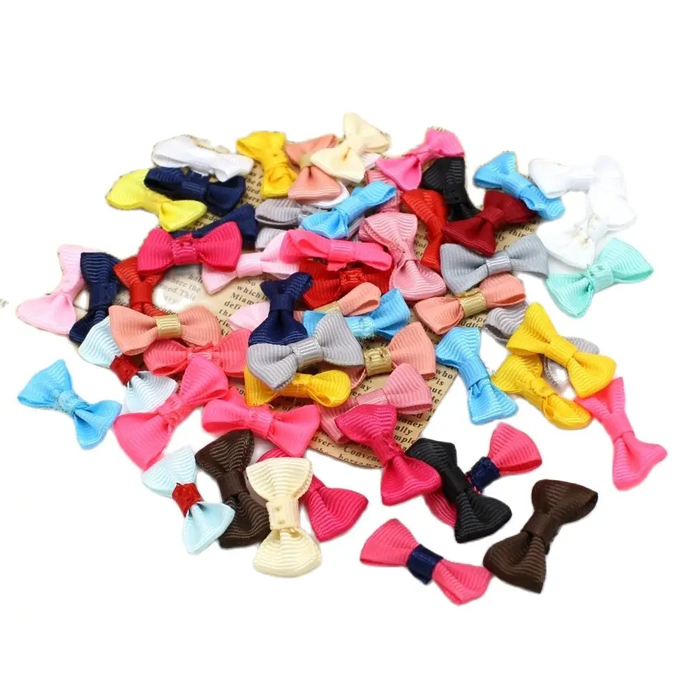 50/100pcs 15mm-30mm Mini Threaded Ribbon Bow Small Satin Ribbon tie Flower Appliques sew Craft decorazioni matrimonio