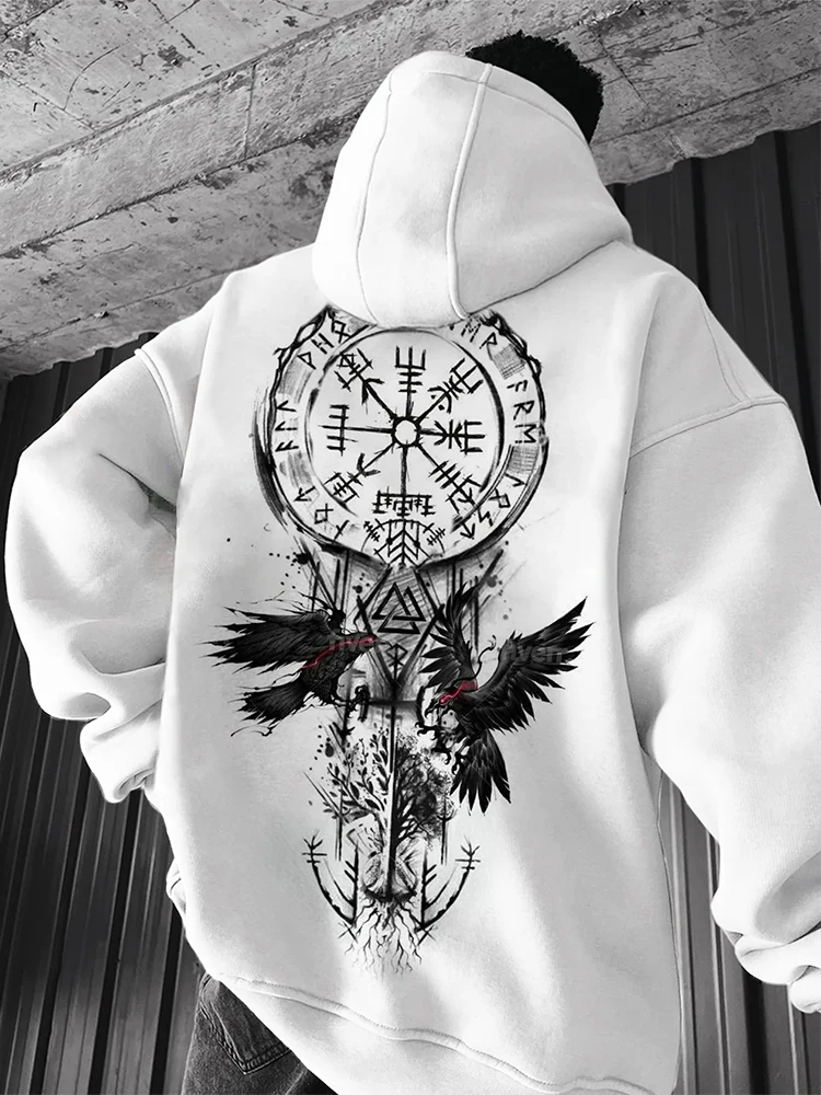 Viking Totem Printed Hoodie Cotton Fleece Men's Loose Casual Eagle Super Cool Hoodie Personal Hoodie Men's Hoodie Sweatshirt