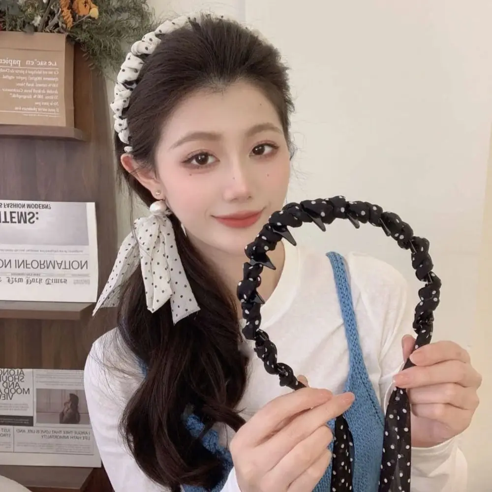 

Vintage Dot Braid Hairband Thin Plastic Teeth Headband Ribbon Hair Accessories Face Wash Hairband Female Hair Accessories
