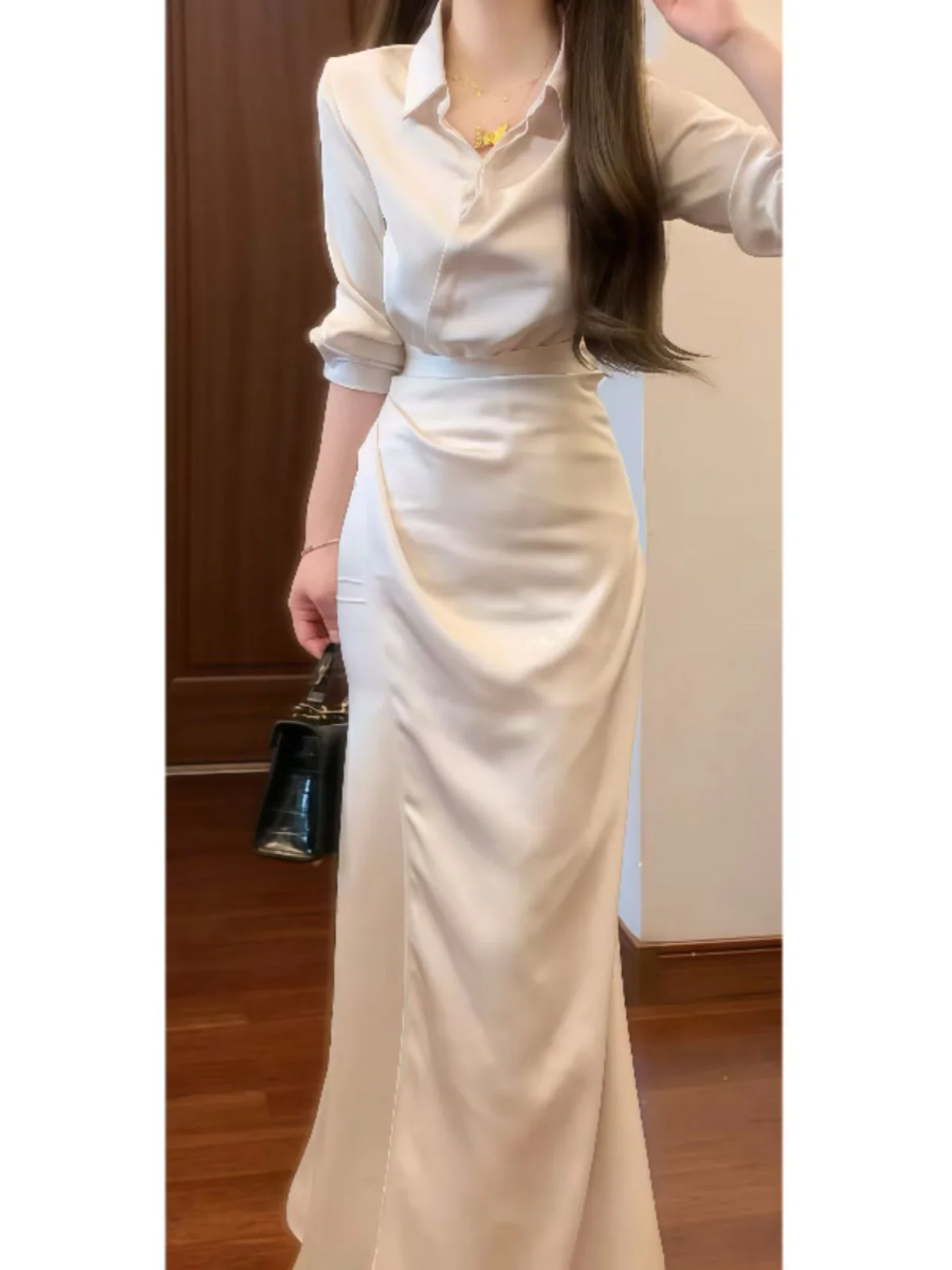 

Модный женский комплект из двух предметов: топ и юбка-русалка, элегантный и подходящий для весеннего сезона, корейский стиль, хлопок.