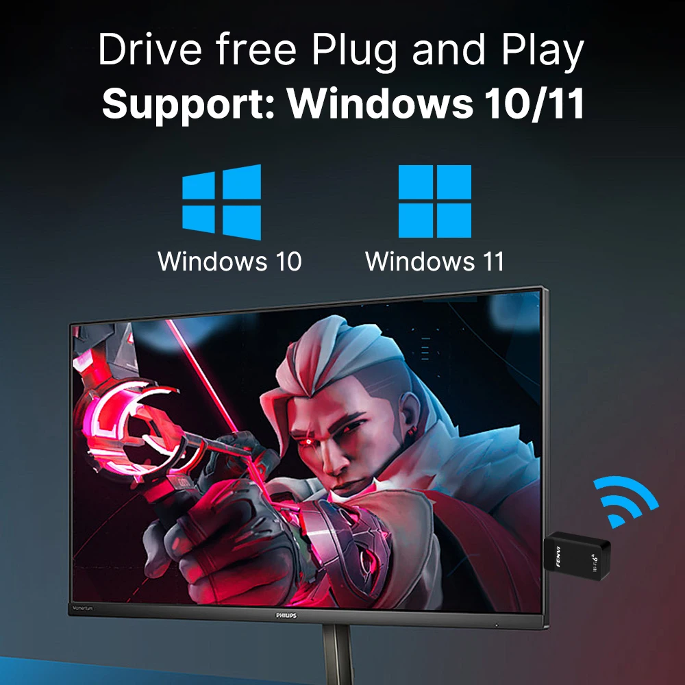 Fenvi AX900 Bluetooth 5.4 WiFi 6 Adapter USB USB Dongle 5G/2.4G Dwupasmowa Karta Sieciowa Bezprzewodowy Odbiornik Bez Sterowników dla Win7/10/11 — zdjęcie produktu 6
