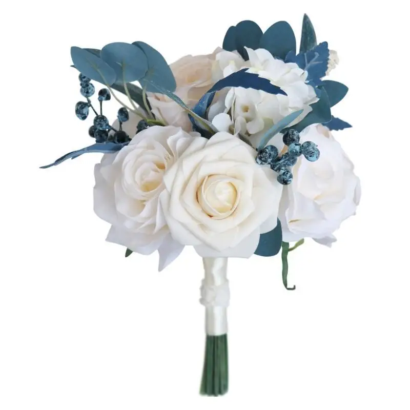 E8BD Flower Corsage sztuczny szampan róża róży bukiet pawo-niebieskie rekwizyty fotograficzne