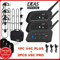 EJEAS V4C PLUS + 2 uds V6C PRO 1200M auriculares Bluetooth Full Duplex intercomunicador para conferencias de fútbol 3 auriculares intercomunicadores para árbitro de usuario