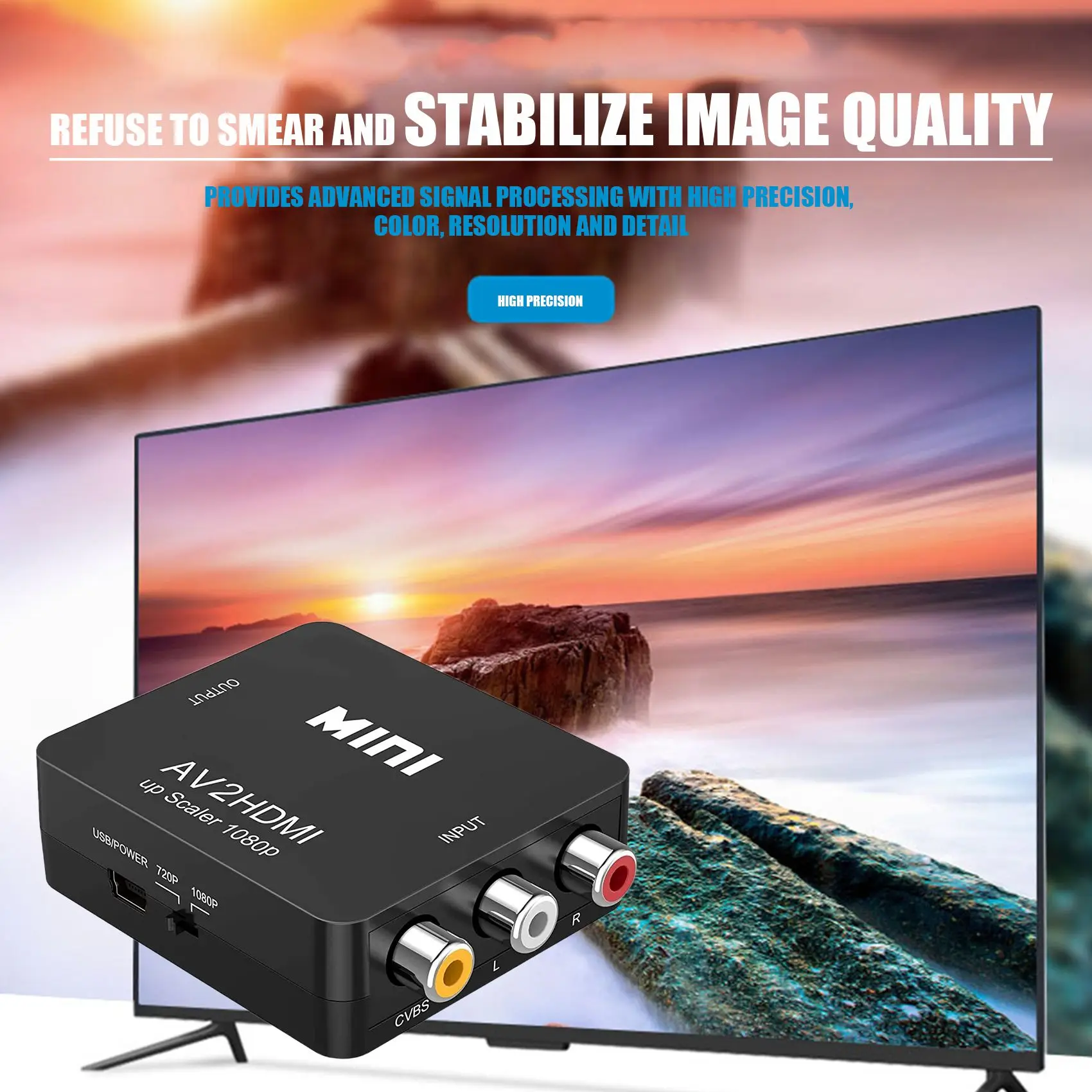 محول RCA إلى HDMI، AV إلى HDMI، 1080P Mini RCA CVBS محول صوت فيديو PAL/NTSC للتلفزيون/الكمبيوتر/PS3/ STB/Xbox VHS SQ