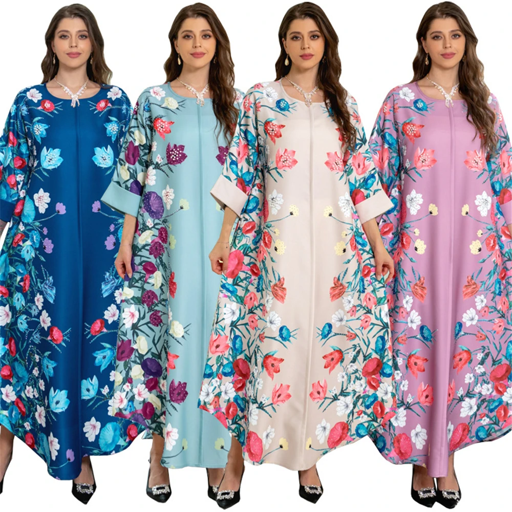 

Ramadan Abaya Ethnic Floral Print Maxi Dress For Women Spring 2024 New Muslim Jalabiya Dubai Moroccan Caftan Feminine Clothes