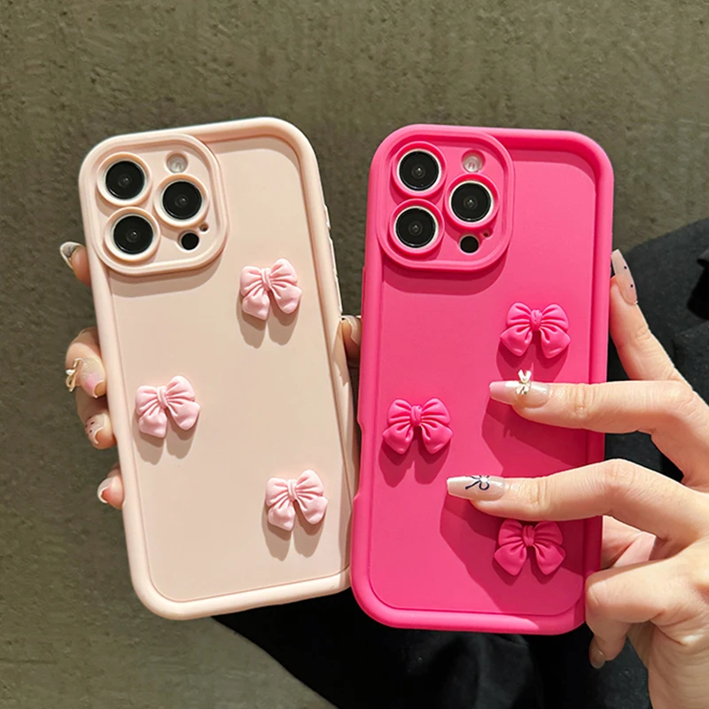 S 23 24 22 21 Korean Cute 3D stereoscopic bow phone case For Samsung Galaxy S24 S23 S22 S21 S20 FE Plus Ultra 5g Silicone Cover