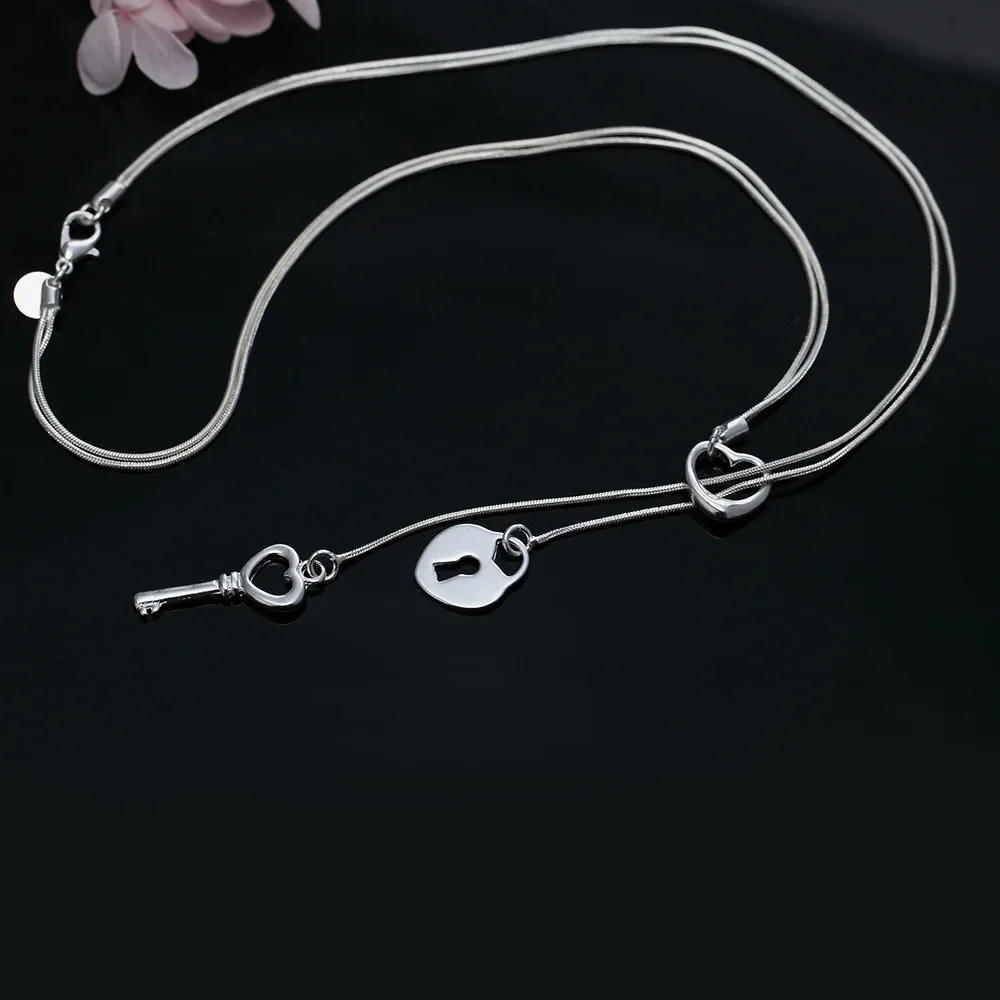 

Fashion Brand 925 Sterling Silver Necklace for Women Luxury Wedding Jewelry Elegant Heart Lock Key Neckalce Valentine's Day