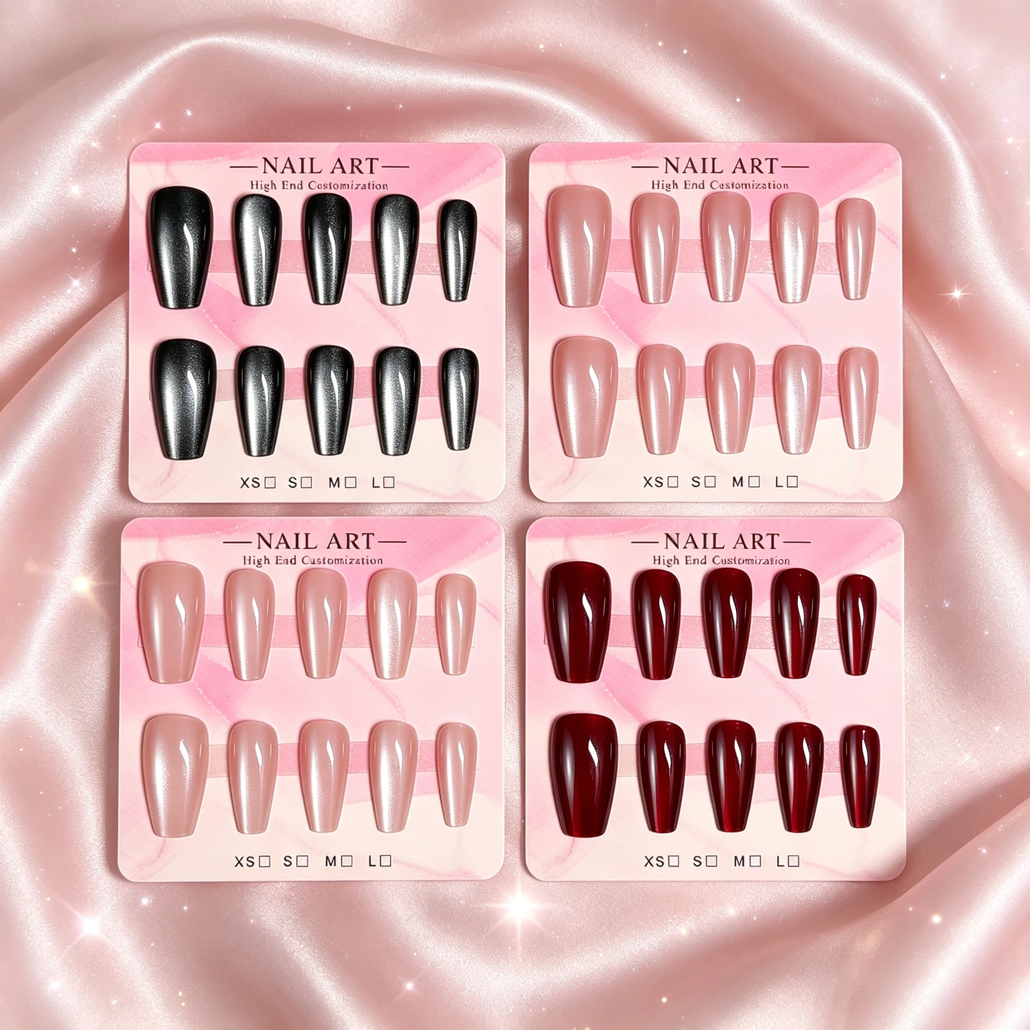10/40pcs Medium Stiletto Press On Nails Multi‑Color Cat Eye Black Nude Pink Wine Red Reusable False Nails For Party Daily Wear