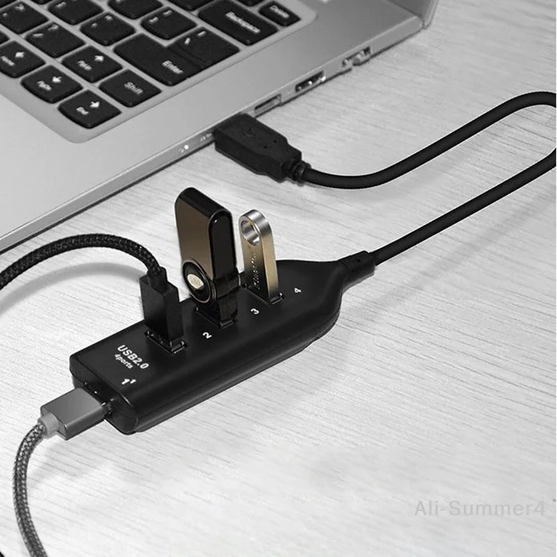 4-Port-Hochgeschwindigkeits-USB-Hub mit Kabel Mini-USB-Splitter-Hub USB 2.0-Hub Tragbarer Adapter Universal für Laptop Notebook