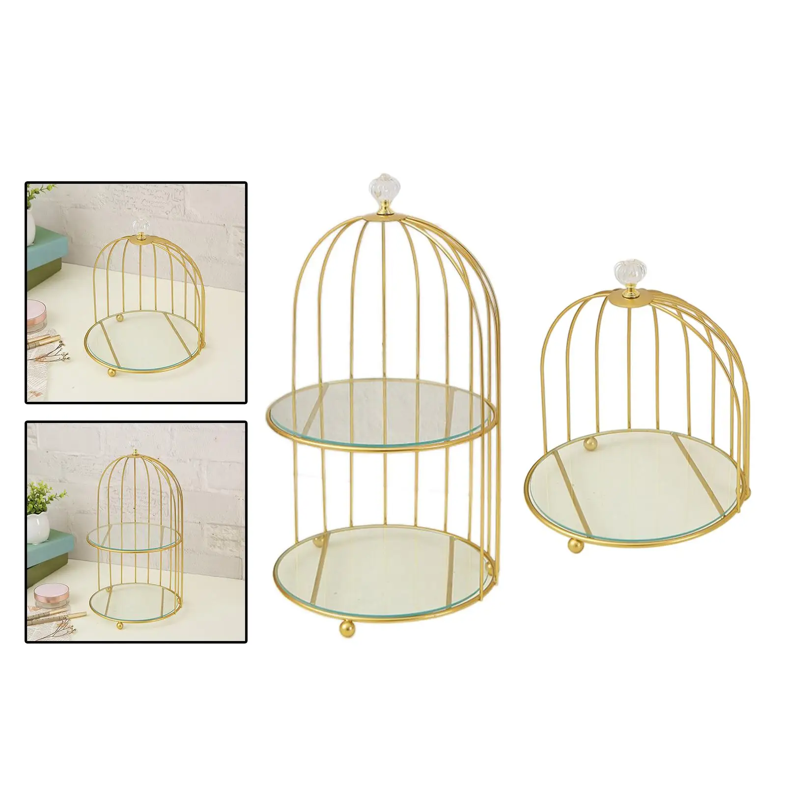 Golden Jewelry Holder Cupcake Stand Bird Cage Makeup Organiser Women