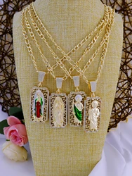 Vintage Floral Window molding Green St. Jude Necklace Saint Jude Virgin Mary Figaro Chain