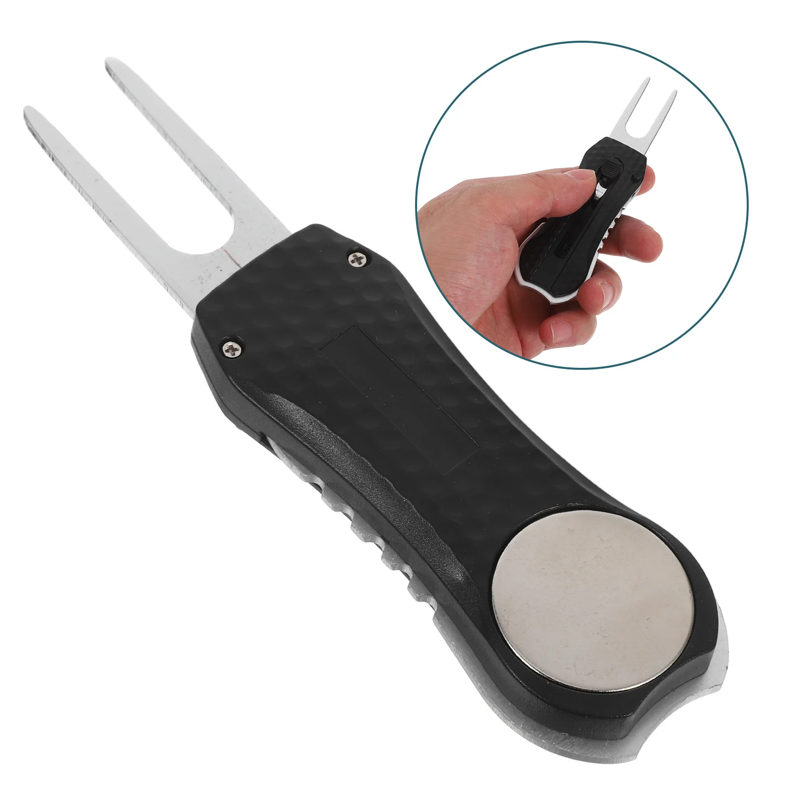 Foldable Golf Divot Tool Stainless Steel Ergonomic Grip Multifunctional Turf Repair Fork Compact Portable Green Maintenance Tool