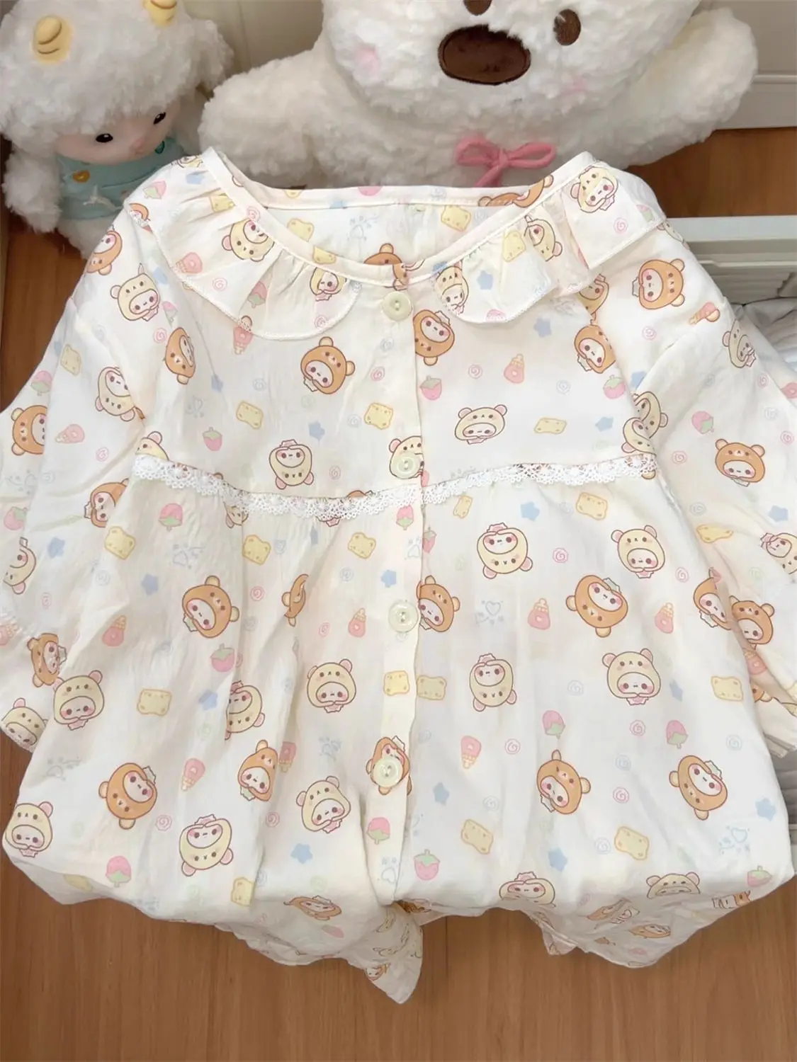 

Sanrio Rilakkuma Pajamas with Chest Mat Summerfor Women Cute Cloud Cotton Sweet Casual Home Clothes